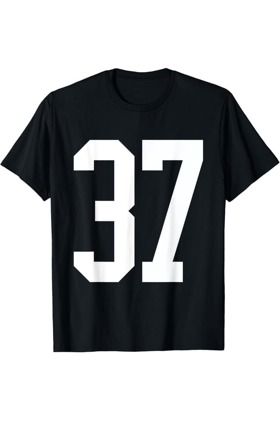 #37 White Number 37 Sports Fan Jersey Style T-Shirt