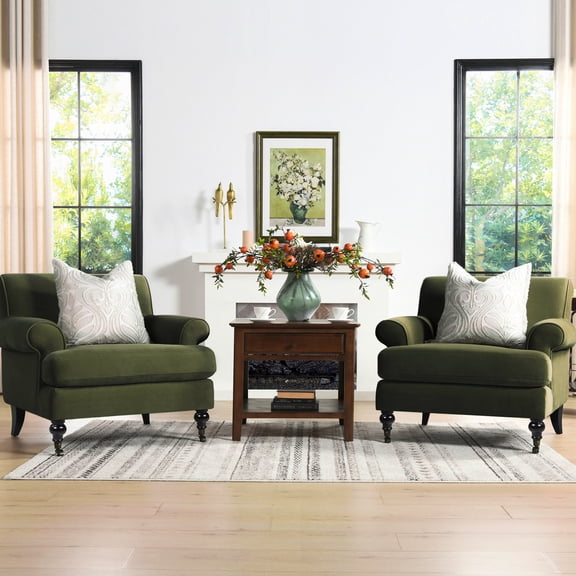 37" Wide Olive Green Performance Chair | Supportive Seating in Living Area | Sinuous Spring Suspension | Zippered Covers for Tidiness