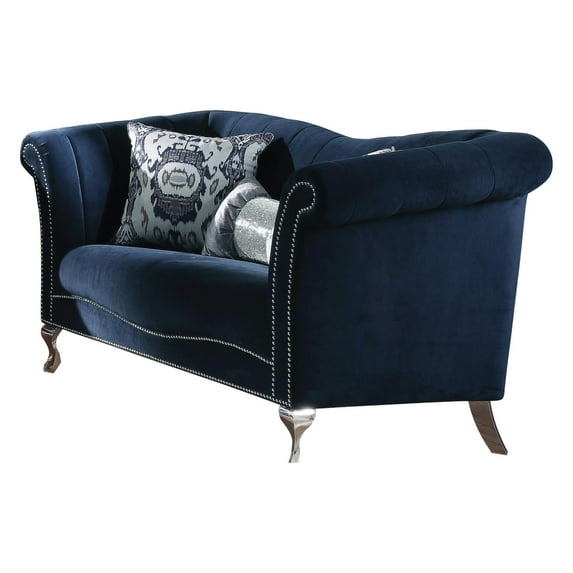 Homeroots Upholstery, Acrylic Leg 39" X 37" X 74" Upholstery And Acrylic Leg Loveseat W/2 Pillows, Blue Velvet