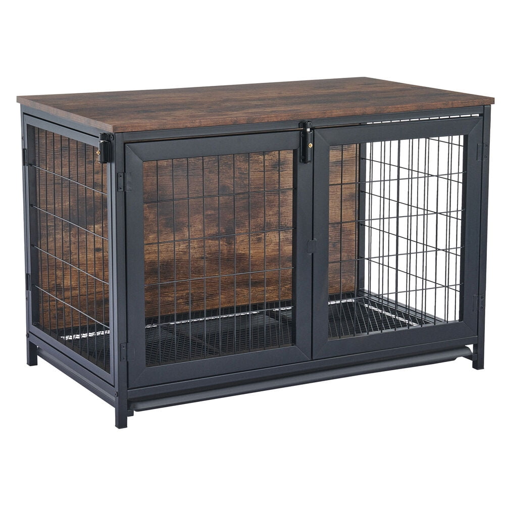 37" XXL Large Wooden Dog Cage Heavy Duty Kennel Metal Pet Crate w