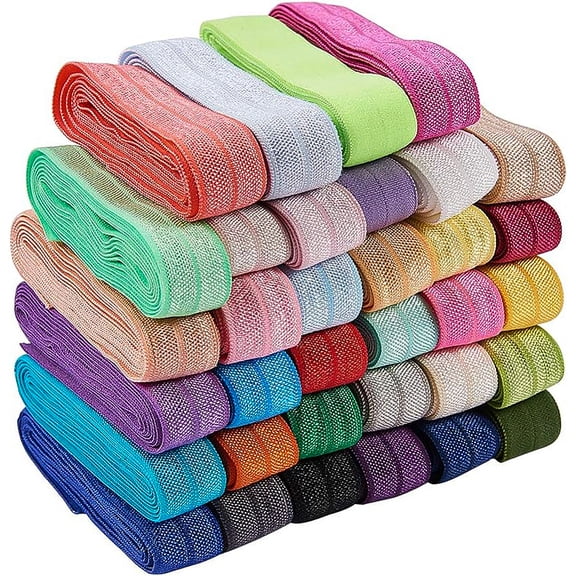 37 Yards 0.6 Inch Ribbon Elastic Foldover Elastic Stretch Band for Hair Ties Hair Bows and Headbands Making - 34 Colors DIY Mixed Color