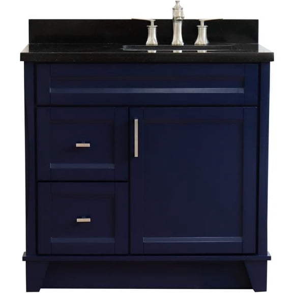 37 in. Galaxy Granite Left Rectangle Sink Single Vanity with Right Drawers, Blue & Black