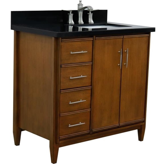 37 in. Galaxy Rectangle Sink Single Vanity with Right Door & Right Sink, Walnut & Black
