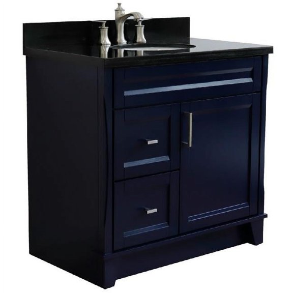 37 in. Single Sink Vanity with Galaxy Granite & Center Oval Sink Right Drawers, Blue & Black