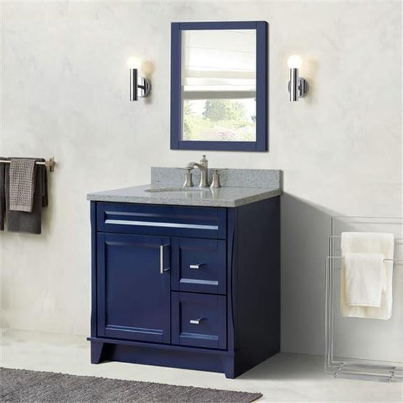 37 in. Single Sink Vanity with Granite Top, Blue & Gray - Left Door & Center Sink
