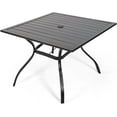thumbnail image 1 of 37 inch Square Patio Dining Table for 4 Person with Umbrella Hole for Outdoor Backyard Bistro Garden - Black Metal Steel Slat, 1 of 10