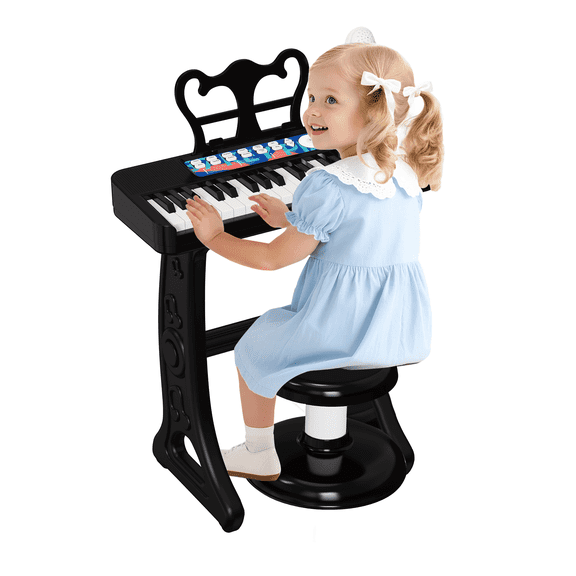 37-key Kids Keyboard Piano With Microphone & Stool - Pink Electronic Musical Instrument, Music Stand Included - Christmas/Birthday Gift for 3-8 Year Old Boys & Girls