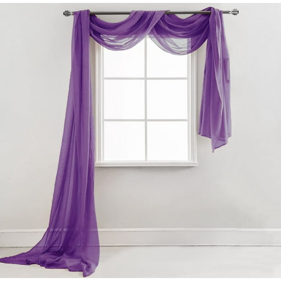 37" x 216" - Purple Sheer Window Scarf Valance Topper Draping Extra Long
