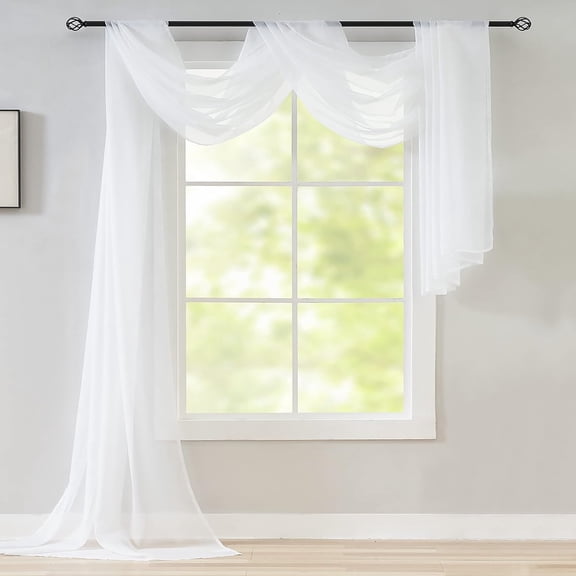 37" x 216" - White Sheer Window Scarf Valance Topper Draping Extra Long