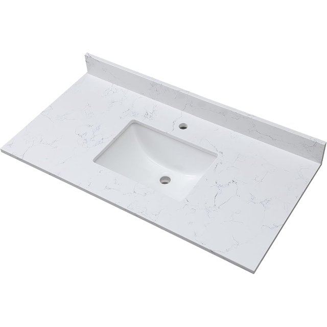 37"x 22" Bathroom Vanity Sink Top, Lightning White Engineered Marble