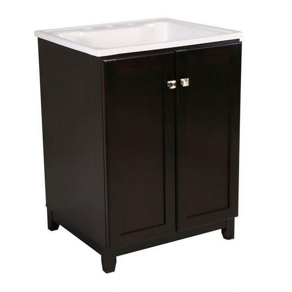 37 x 25 x 22 in. Shorewood Espresso 2-Door Vanity Cabinet with Single Bowl Sink Bathroom, Solid White