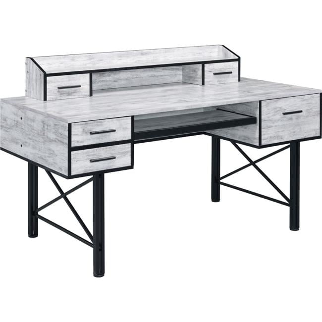 Industrial Black Computer Desk with Adjustable Hutch and Keyboard Tray