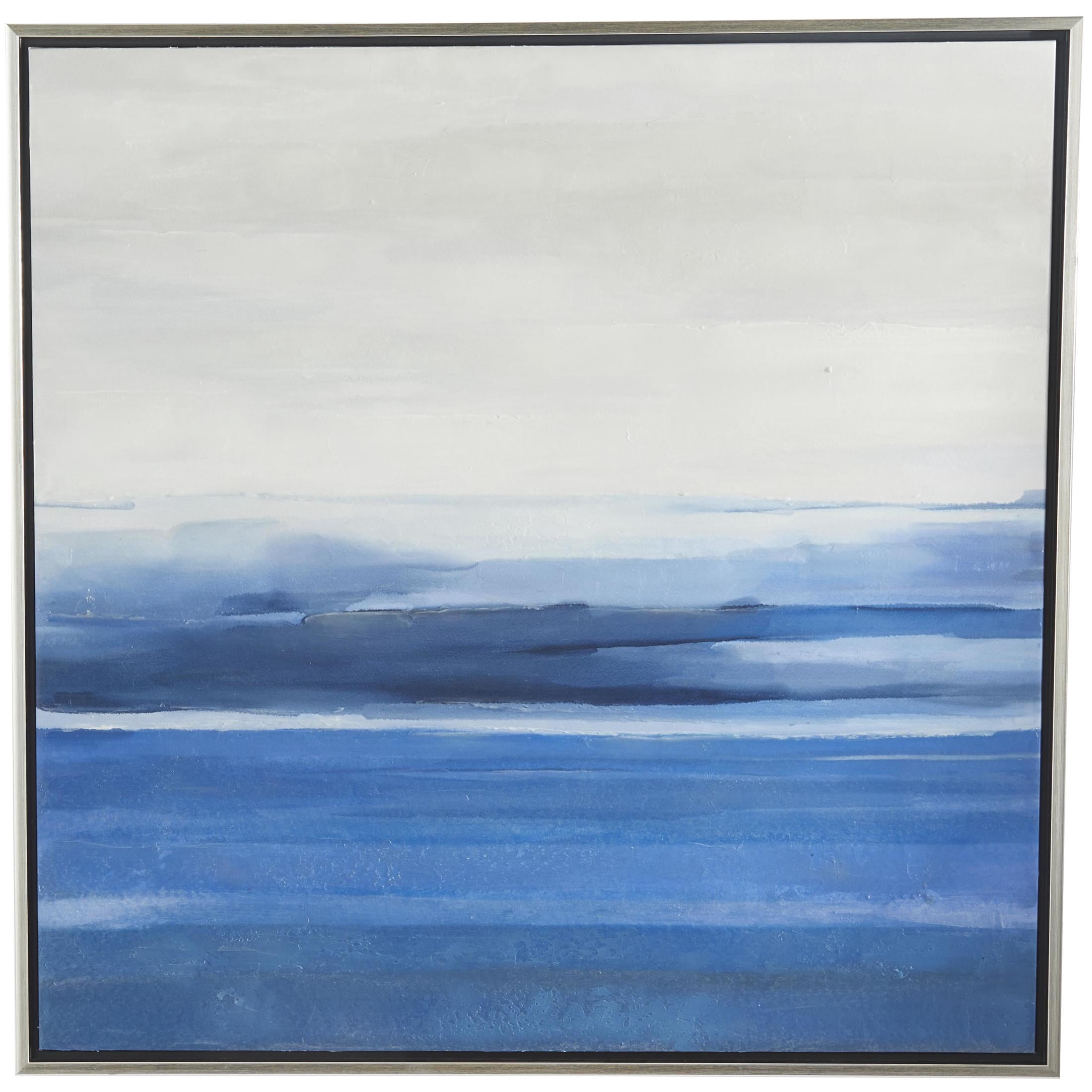 37" x 37" Abstract Ocean Inspired Landscape Framed Wall Art with Silver Frame, by DecMode