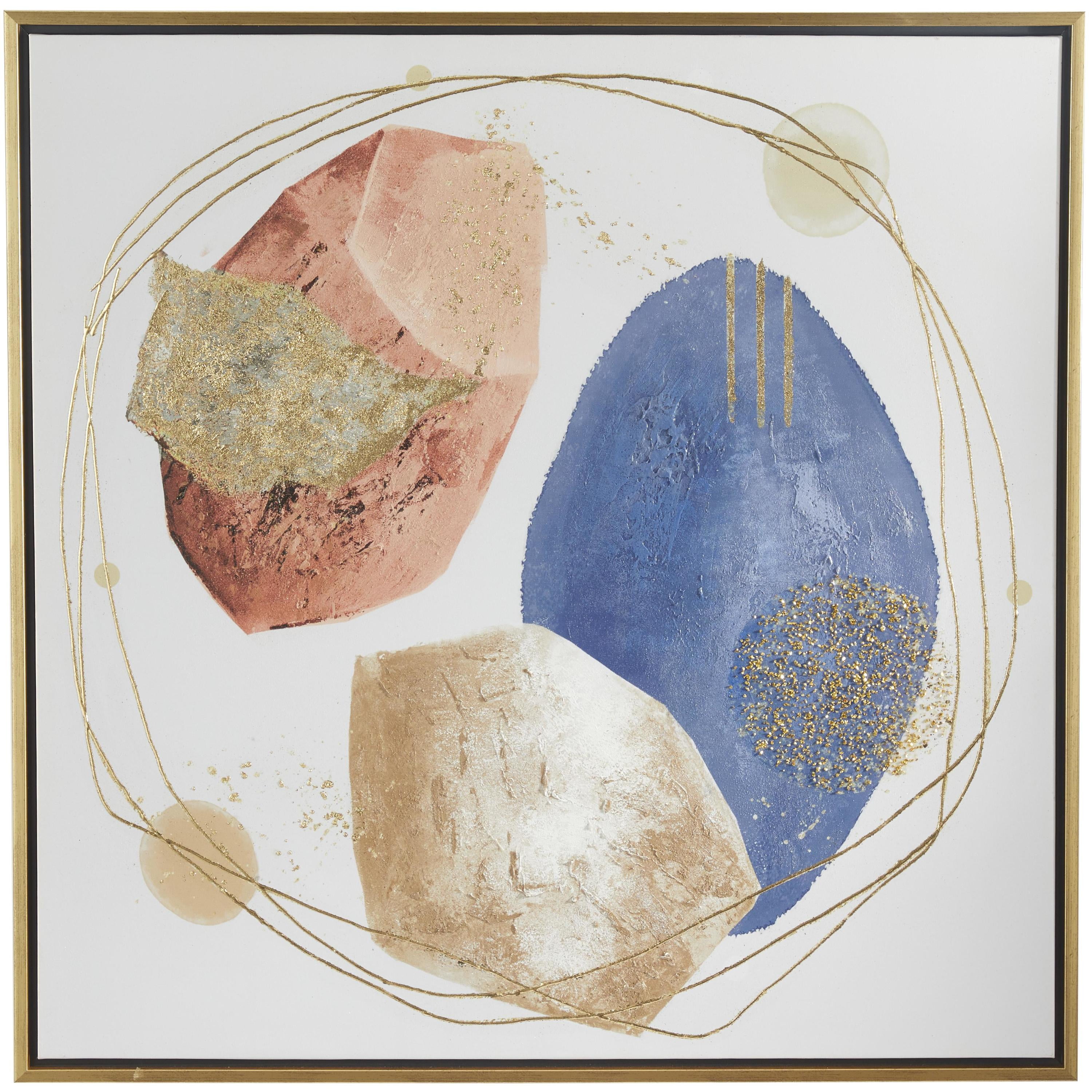37" x 37" Overlapping Circle Abstract Framed Wall Art with Gold Frame and Gold Foil Detailing, by DecMode