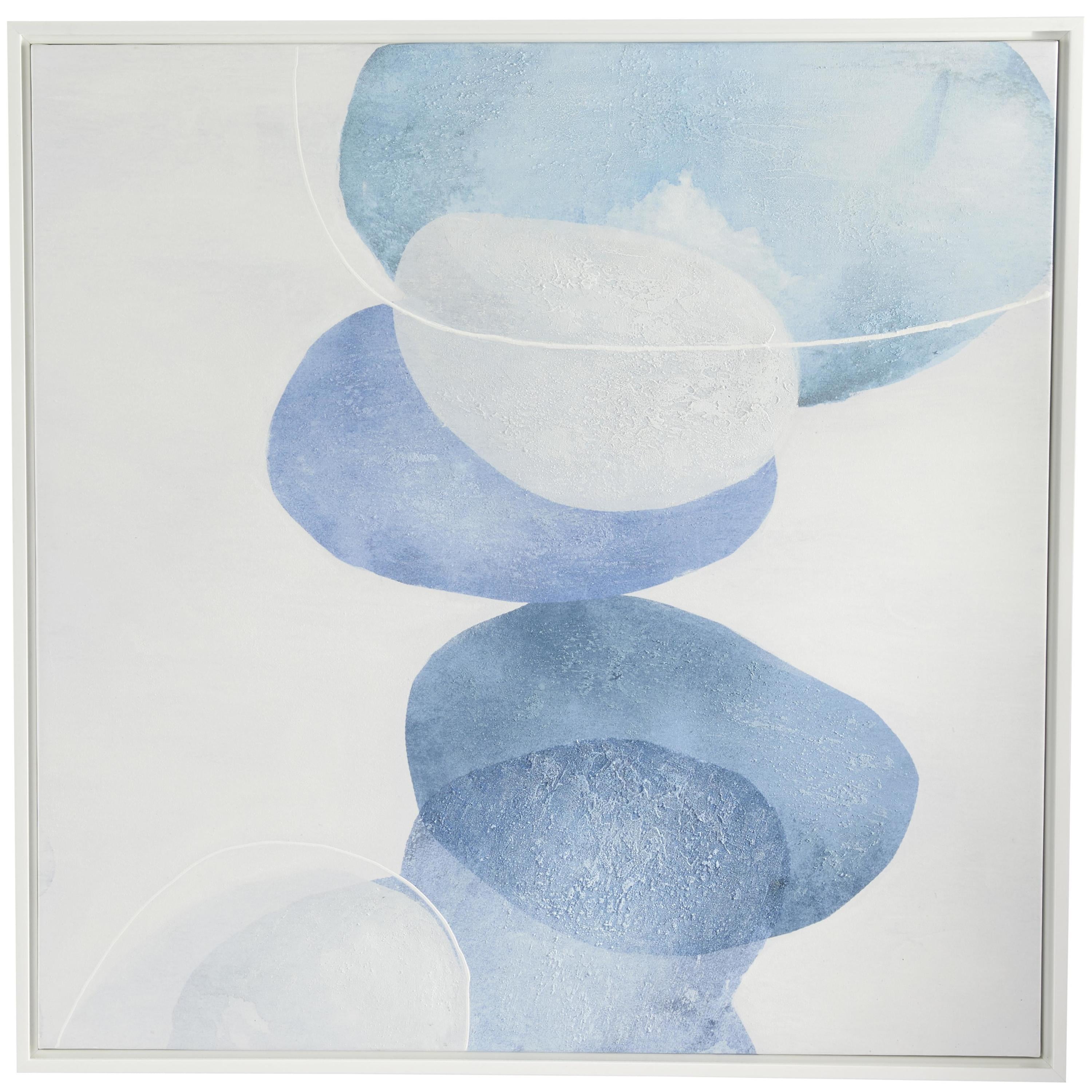 37" x 37" Blue and White Abstract Canvas Wall Art with Polystone Frame