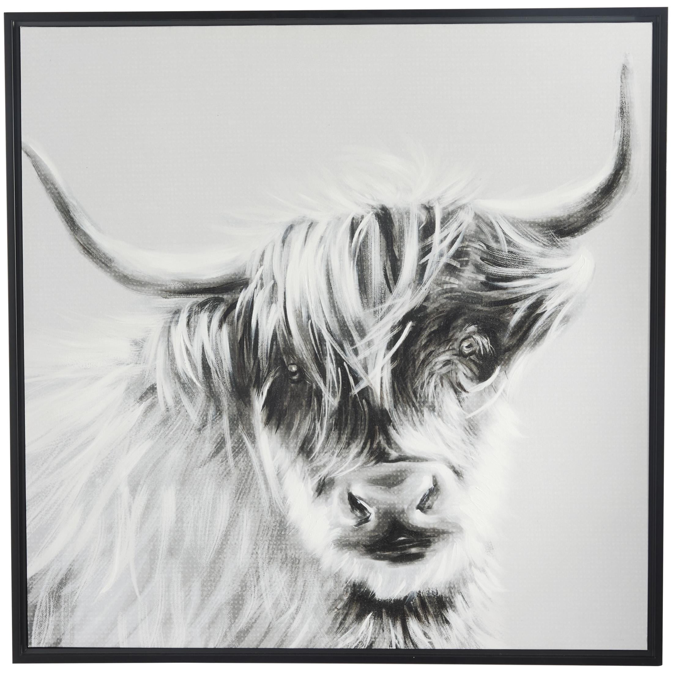 37" x 37" Shaded Bull Framed Wall Art with Black Frame, by DecMode