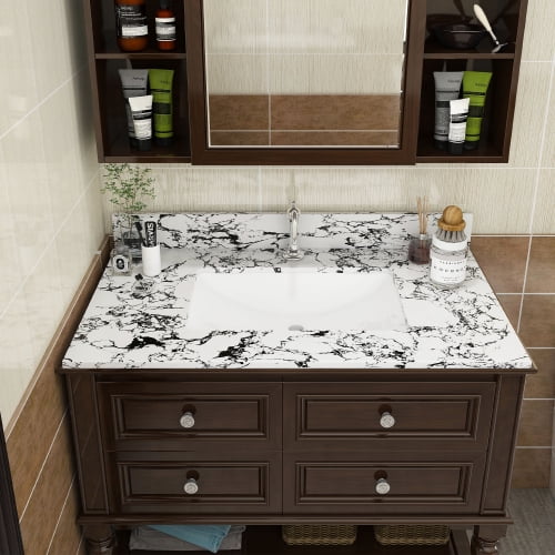 37"x22" Bathroom Vanity Top, with Undermount Ceramic Sink and Backsplash, artificial marble Bathroom Vanity Top with 1 Pre-Drilled Hole, New Carrara white and black( only Bathroom Vanity Top )