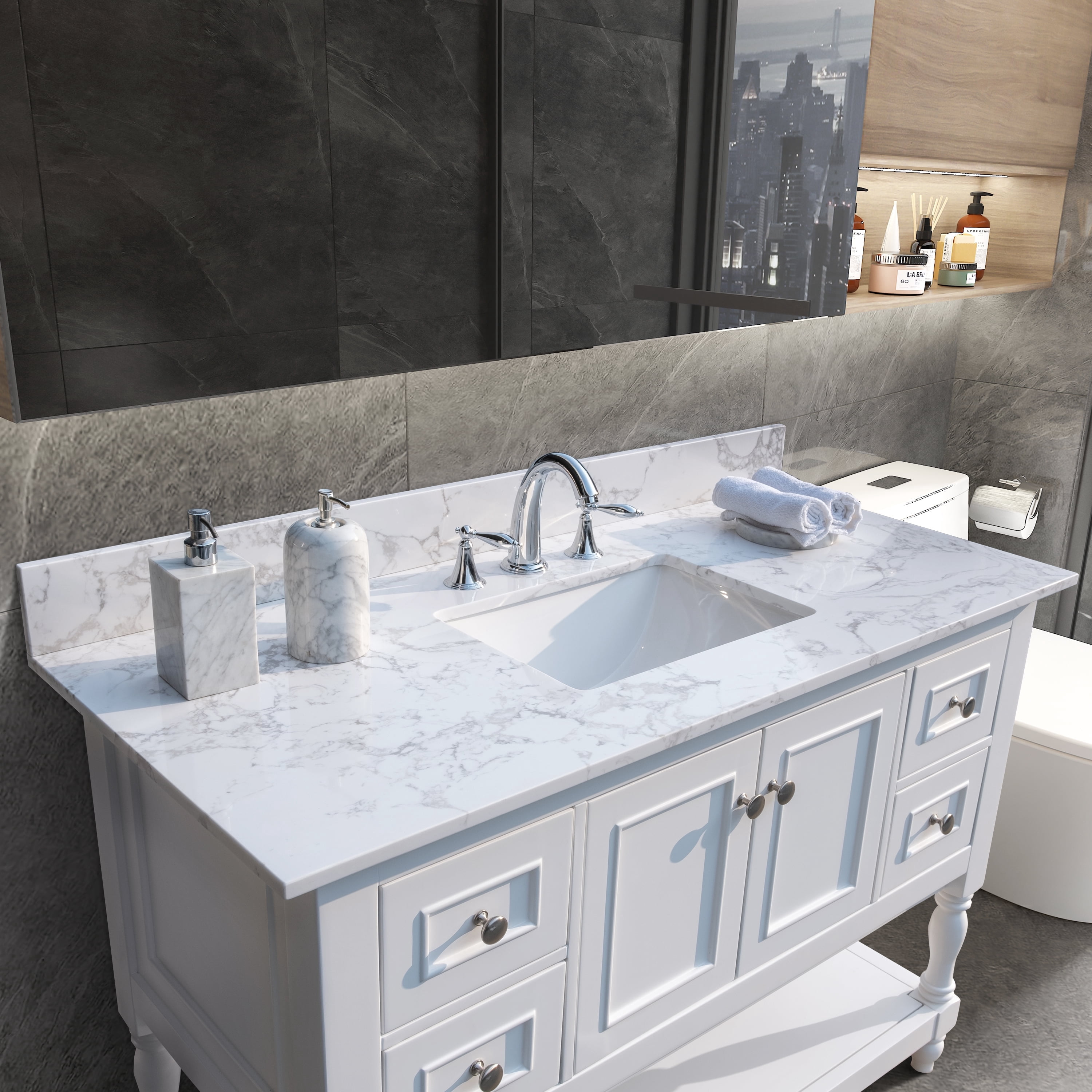 Montary 37'' Carrara Marble Vanity Top, Undermount Sink, and Backsplash ...