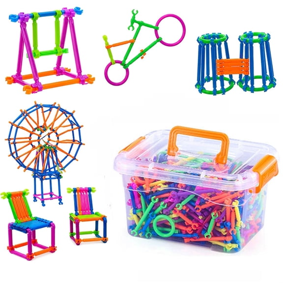 370 PCS Building Blocks Set, Colorful STEM Construction Toys with Interlocking Geometric Shapes, Creative Learning Building Toy