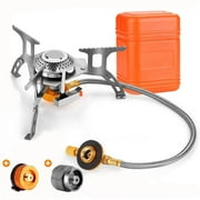3700W Portable Foldable Camping Gas Stove   Backpacking Stove with Piezo Ignition, Stove Adapter & Carrying Box, Compatible with Butane & 7/16 Thread Canisters