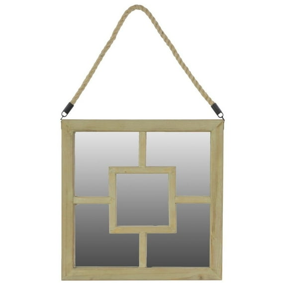 37045 Wooden Square Mirror With Rope Hanger - Natural