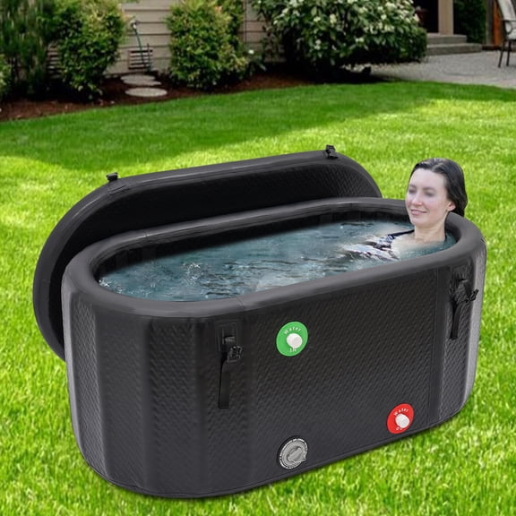 370L / 97.74gal Inflatable Ice Bathtub, Portable Ice Bucket with Inflation Pump for Athletes, Black