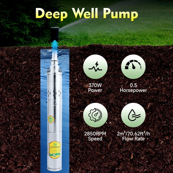 370W Solar Water Pump Deep Well Solar Submersible Pump head 65m stainless for Deep Well Water Extraction