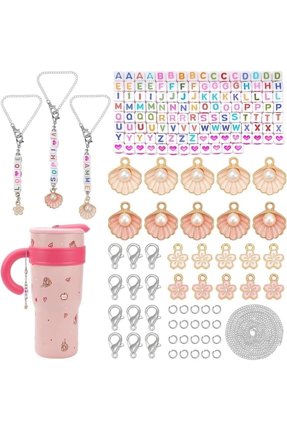 372 Pcs Cup Letter Charm Set Including Iron Curb Chains and Acrylic Cube Beads Name ID Personalized Handle Charm for Cup Accessories