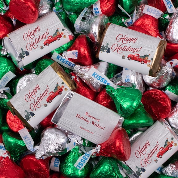 372 Red Truck Happy Holidays Chocolate Mix With Miniatures & Red, Green And Silver Kisses (4.57lb)