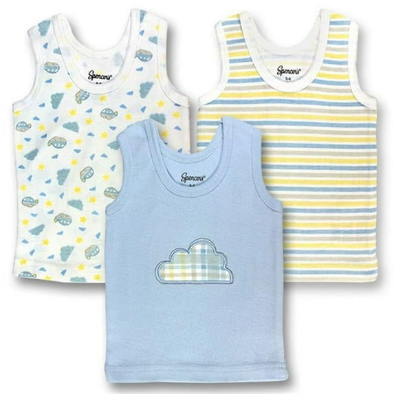 372B-3-9 3 Piece Blue, White & Yellow Boys Sleeveless Shirts - 6-9 Months