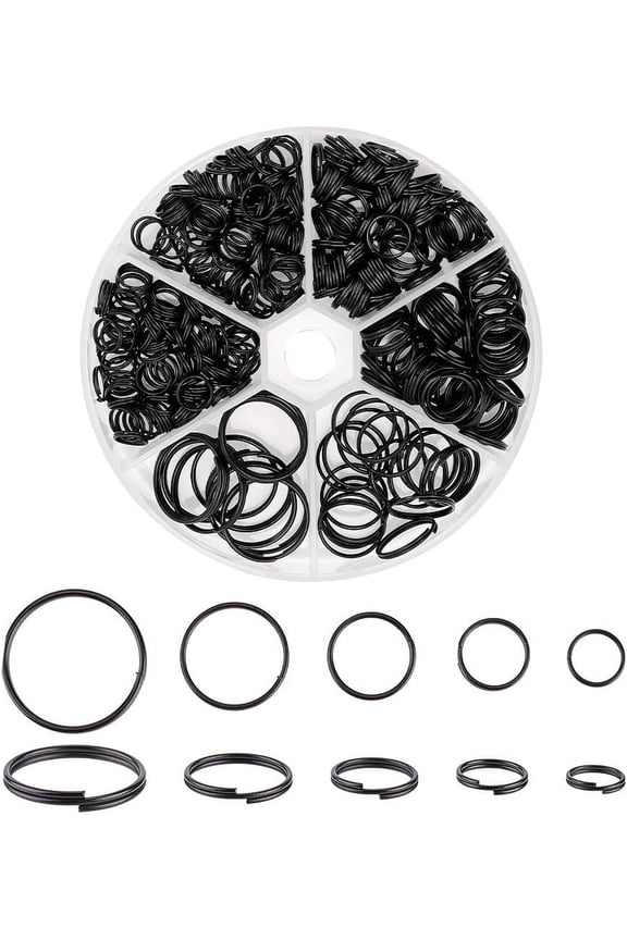 373pcs Split Key Rings 5 Sizes Metal Keychain Rings Black Split Keyrings Flat Ring Flat O Rings Keychain Holders for Men Women Home Car Office Keys Attachment 8/10/12/15/20mm for making