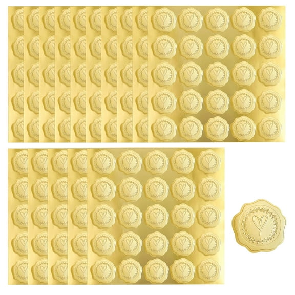375 Pcs Gold Embossed Heart Envelope Seal Stickers, Wax Looking Wedding Envelope Sticker Seals Labels, Self-Adhesive Heart Stickers for Envelopes Sealing Party Invitations Favors Decor