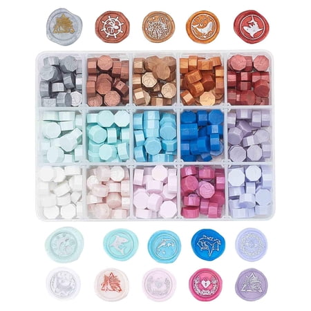 375 Pieces Wax Seal Beads 15 Colours Packed in 15-Grids Box Sealing Wax Beads for Wax Seal Stamp Making Sealing Invitations Cards Gift Crafts