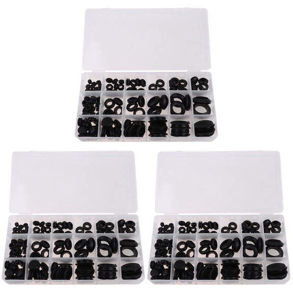 375 pcs Black Rubber Seal Ring Type Rubber Grommets Retaining Ring Set Gasket Kits with Plastic Box