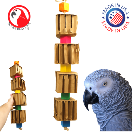 Bonka Bird Toys 3750 Big Quad Blocks N Cube Natural Chew Shred Parrot Cage Toy