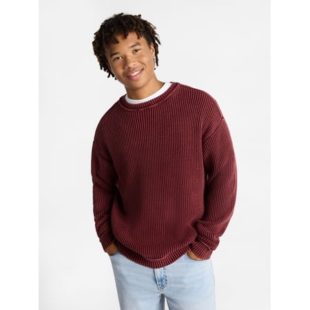 No Boundaries Ribbed Crewneck Sweater with Long Sleeves, Men's XS-3XL