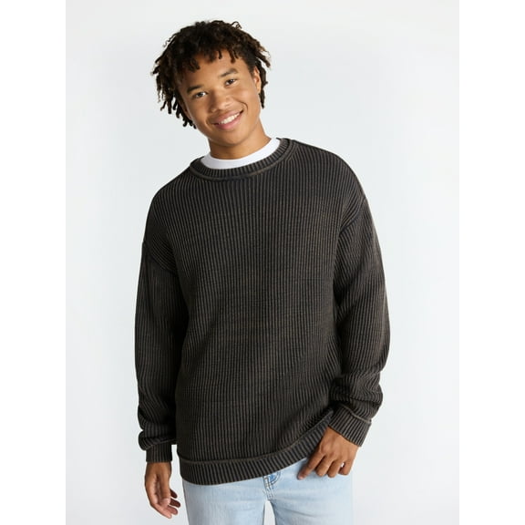 No Boundaries Ribbed Crewneck Sweater with Long Sleeves, Men's