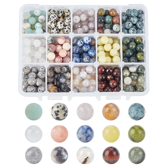 375Pcs 15 Style Natural Mixes Gemstone Round Beads 25pcs/style for DIY