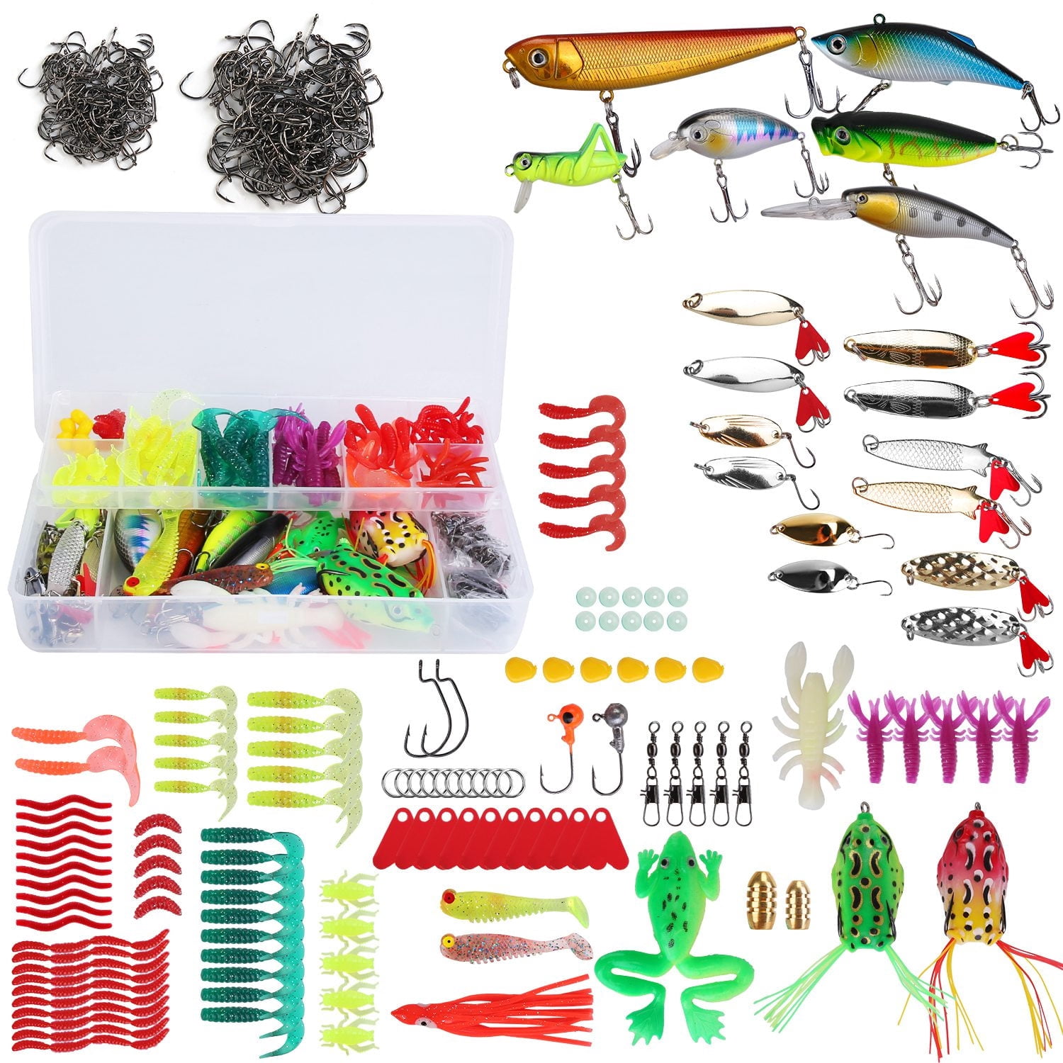 375Pcs Fishing Lures Accessories Kit TeqHome Fishing Bait and Tackle Box for Saltwater Freshwater Fishing Lure Set for Bass Trout Walleye
