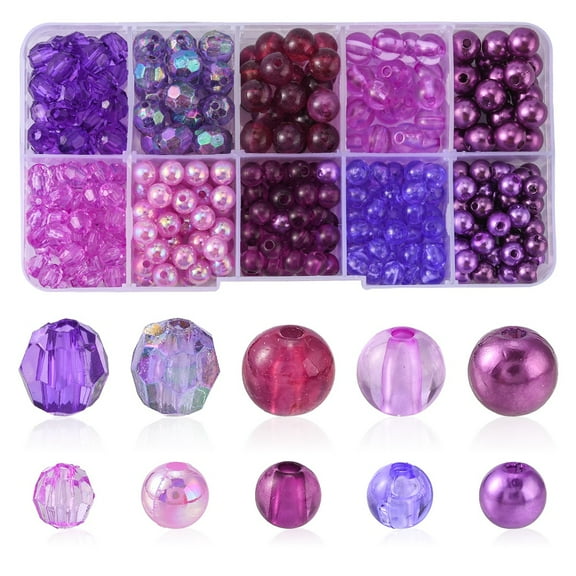 375pcs 10 style Round Transparent & Imitation Pearl Acrylic Beads Mixed color 6~8x5~8mm Hole: 1.5~2mm