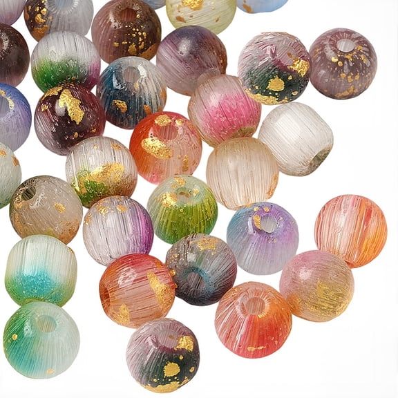 376Pcs Cat Eye Beads Drawbench Style Round Gold Foil Mixed Color 5.5mm Hole: 1mm