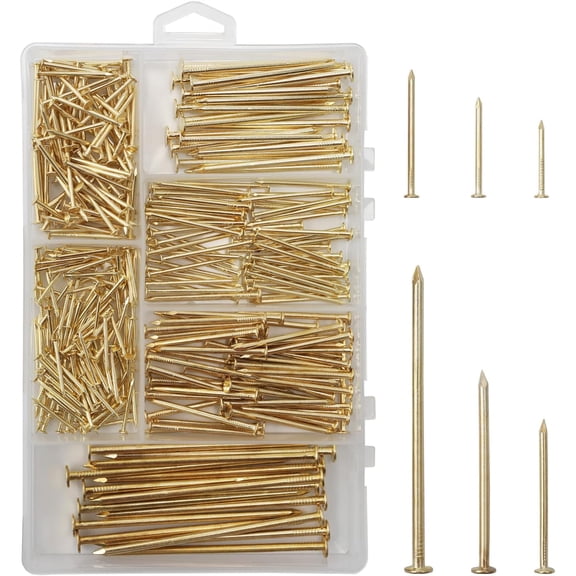 376pcs Premium Hardware Nails Assortment Kit, Maximum Length 2 Inches Galvanized, Picture Hanging, Wood, Wall With Storage Box | 6 Sizes