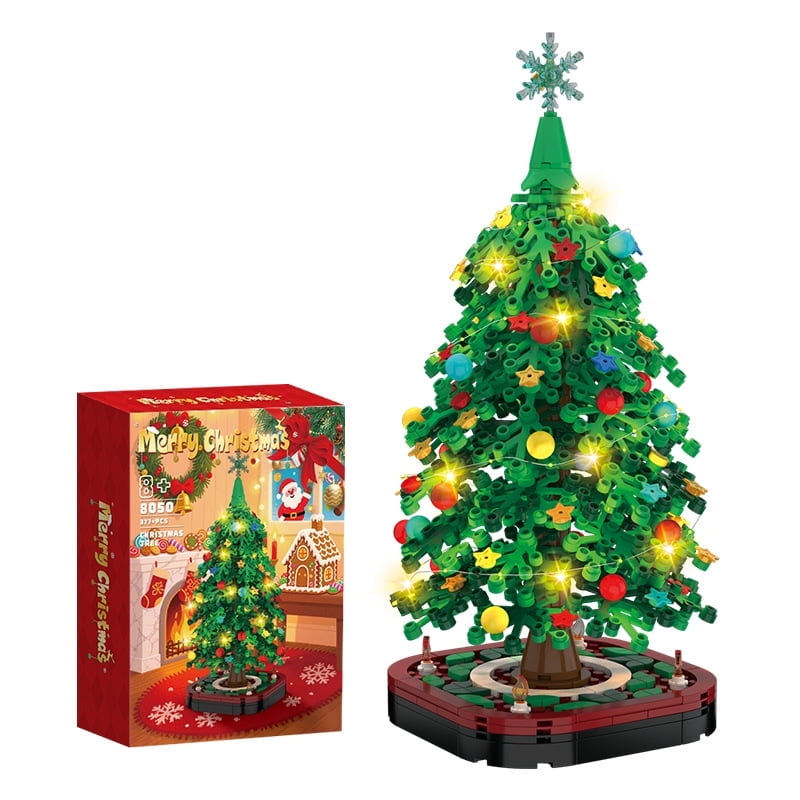 377 PCS Christmas Tree Building Blocks Kit with Lights, Christmas Tree Toy Bricks, Creative Home Decor Building Toys for 12+ Year Old Boys/Girls