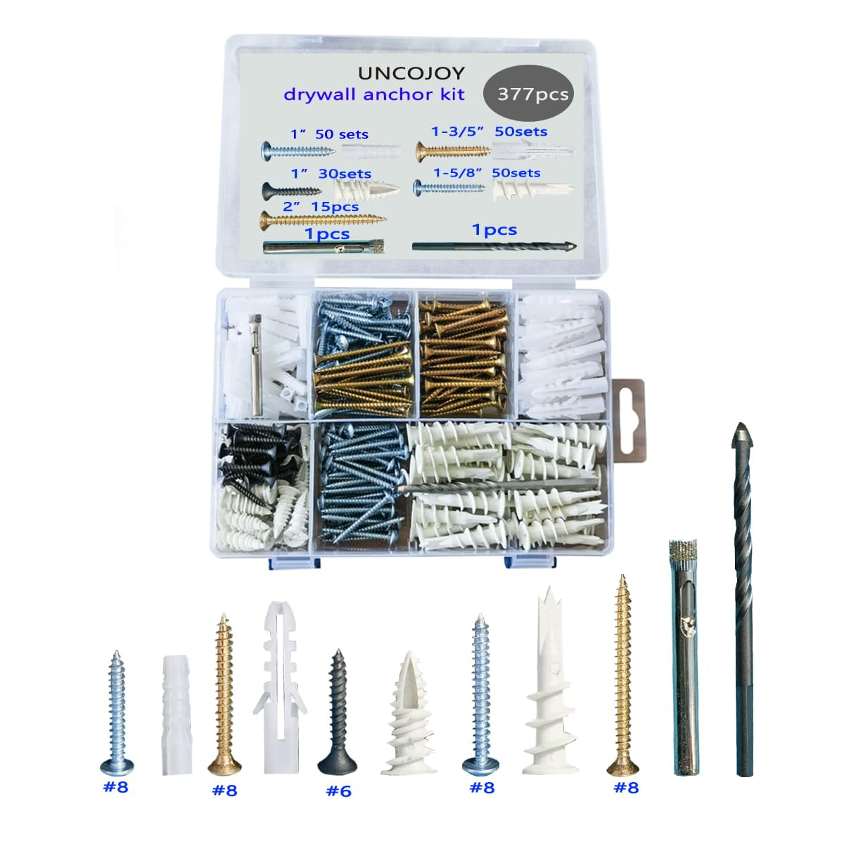 377pcs Plastic Drywall Anchor kit with Anchors and Screws, Used for ...