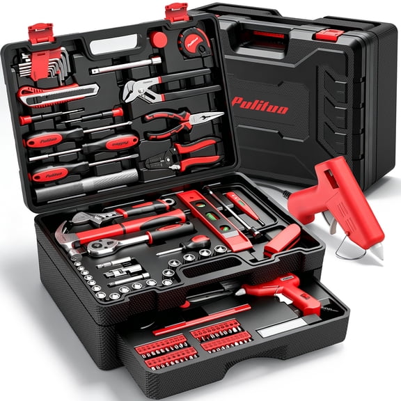 378-Piece Complete Tool Kit, Portable Drawer Tool Box, Home and Car Tool Kit for Home Improvement, Household Repair, DIY and Automotive Maintenance(Red)