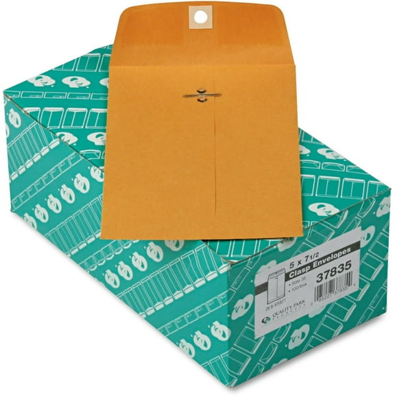 37835 Gummed Clasp Envelope, 28Lb, 5-Inch x7-1/2-Inch, 100/BX,