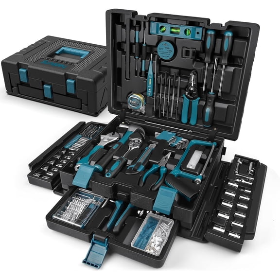 379-PCs Home Tool Kit - Portable Complete Household and Auto Repair Set Hand General Basic Box Storage Case with Drawer Full Toolkit for Handyman & Diyer Homeowner
