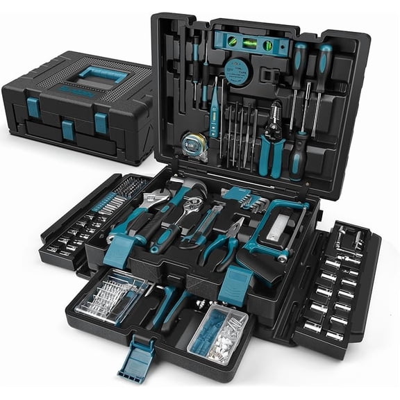 MY 379-PCs Home Tool Kit - Portable Complete Household and Auto Repair Tool Set - Hand General Basic Tool Box Storage Case with Drawer - Full Basic Toolkit for Handyman & Diyer & Homeowner