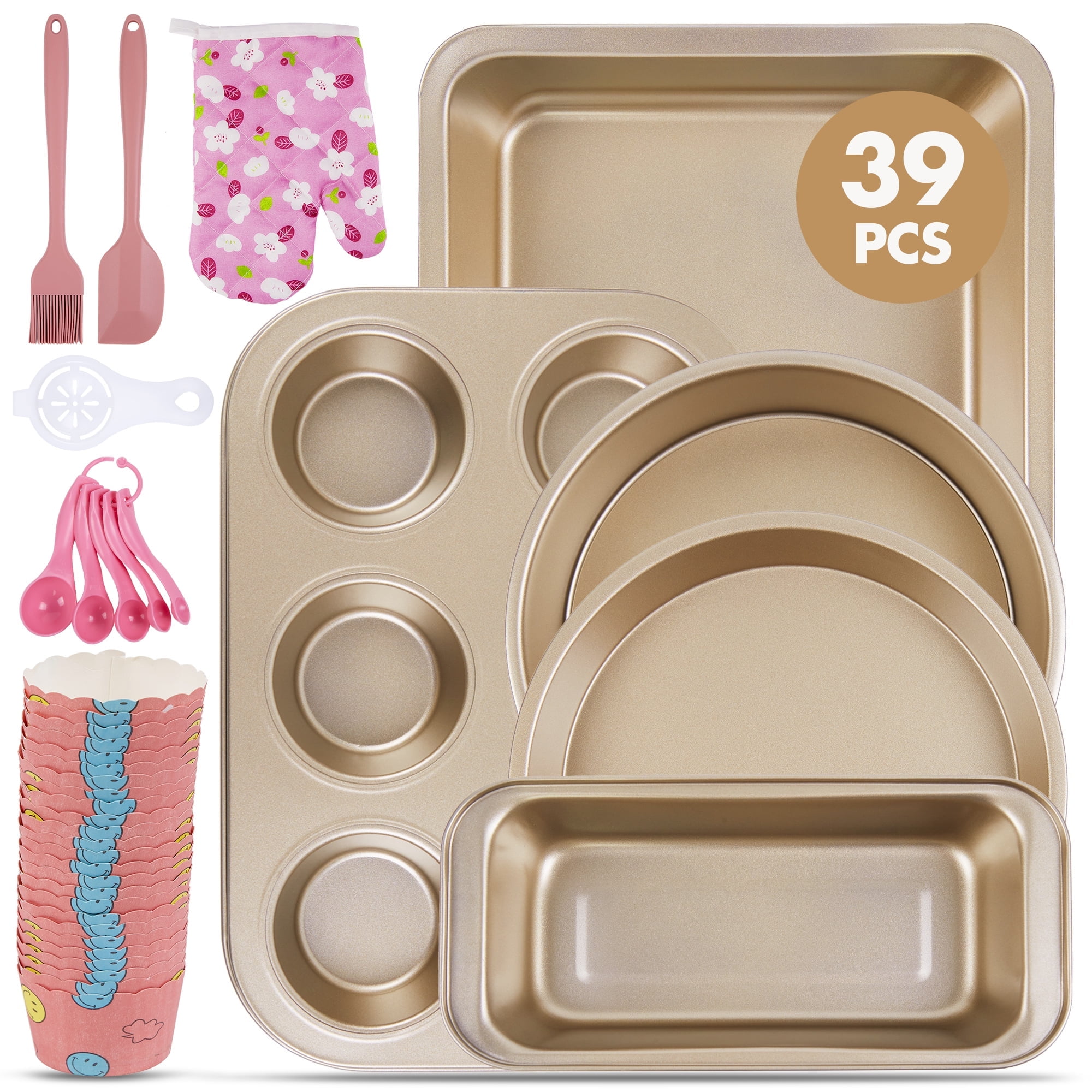 Uarter Bakeware Set, 39 PCS Carbon Steel Non-Stick Baking Pan Set, Baking Sheet for Kitchen, Muffin Pan & Loaf Sheet & Cake Pan, Oven Safe up to 446℉