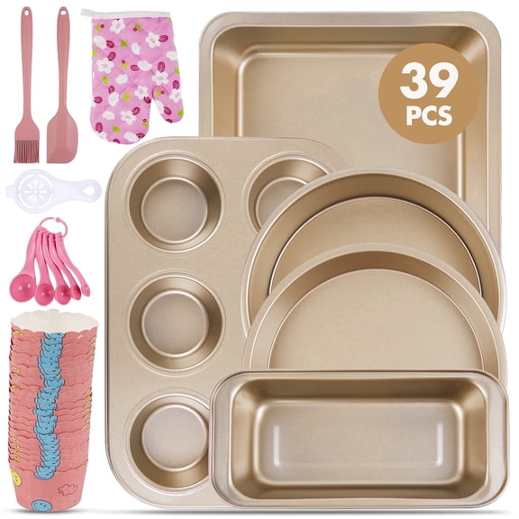 Uarter Bakeware Set, 39 PCS Carbon Steel Non-Stick Baking Pan Set, Baking Sheet for Kitchen, Muffin Pan & Loaf Sheet & Cake Pan, Oven Safe up to 446℉